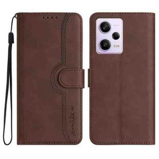 For Xiaomi Redmi Note 12 Pro 5G Heart Pattern Skin Feel Leather Phone Case(Brown)