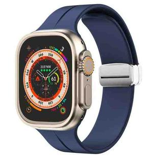 Magnetic Fold Clasp Silicone Watch Band For Apple Watch Ultra 49mm / Series 8&7 45mm / SE 2&6&SE&5&4 44mm / 3&2&1 42mm(Midnight Blue)