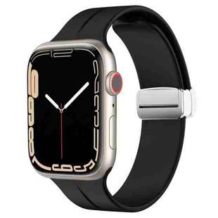 Magnetic Fold Clasp Silicone Watch Band For Apple Watch Series 8&7 41mm / SE 2&6&SE&5&4 40mm / 3&2&1 38mm(Black)
