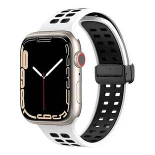Magnetic Fold Clasp Square Holes Silicone Watch Band For Apple Watch Series 8&7 41mm / SE 2&6&SE&5&4 40mm / 3&2&1 38mm(White Black)
