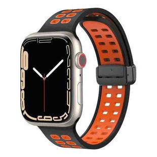 Magnetic Fold Clasp Square Holes Silicone Watch Band For Apple Watch Series 8&7 41mm / SE 2&6&SE&5&4 40mm / 3&2&1 38mm(Black Orange)