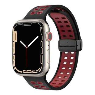Magnetic Fold Clasp Square Holes Silicone Watch Band For Apple Watch Series 8&7 41mm / SE 2&6&SE&5&4 40mm / 3&2&1 38mm(Black Red)