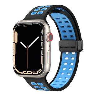 Magnetic Fold Clasp Square Holes Silicone Watch Band For Apple Watch Series 8&7 41mm / SE 2&6&SE&5&4 40mm / 3&2&1 38mm(Black Sky Blue)
