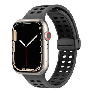 Magnetic Fold Clasp Square Holes Silicone Watch Band For Apple Watch Series 8&7 41mm / SE 2&6&SE&5&4 40mm / 3&2&1 38mm(Coal Black)