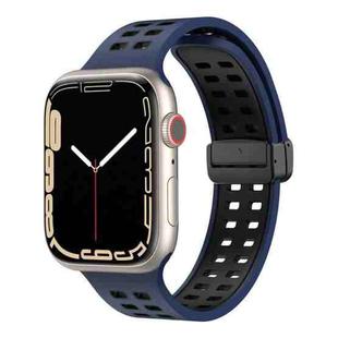 Magnetic Fold Clasp Square Holes Silicone Watch Band For Apple Watch Series 8&7 41mm / SE 2&6&SE&5&4 40mm / 3&2&1 38mm(Dark Blue Black)