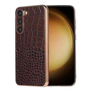 For Samsung Galaxy S23+ 5G Crocodile Texture Genuine Leather Nano Electroplating Phone Case(Coffee)
