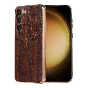 For Samsung Galaxy S23 5G Nano Electroplate Mahjong Texture Leather Phone Case(Brown)