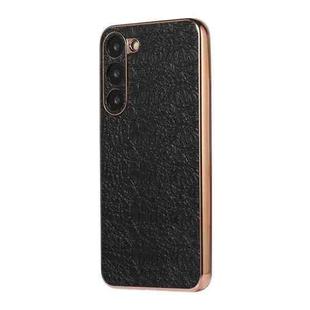 For Samsung Galaxy S23 5G Sky Series Nano Electroplating Genuine Leather Phone Case(Black)