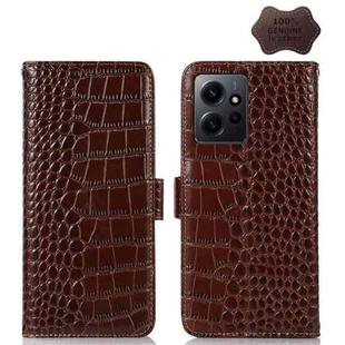 For Xiaomi Redmi Note 12 4G Global Crocodile Top Layer Cowhide Leather Phone Case(Brown)