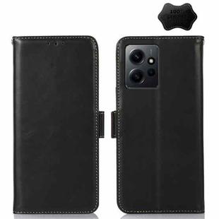 For Xiaomi Redmi Note 12 4G Global Crazy Horse Top Layer Cowhide Leather Phone Case(Black)