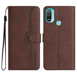 For Motorola Moto E20/E30/E40 Heart Pattern Skin Feel Leather Phone Case(Brown)