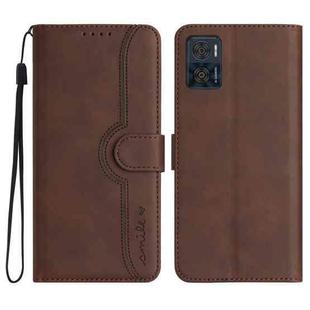 For Motorola Moto E22 Heart Pattern Skin Feel Leather Phone Case(Brown)
