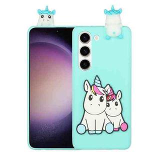 For Samsung Galaxy S23+ 5G 3D Lying Cartoon TPU Shockproof Phone Case(Couple Unicorn)