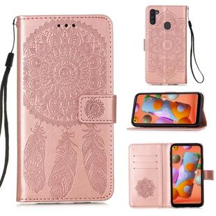 For Galaxy A11 Dream Catcher Printing Horizontal Flip Leather Case with Holder & Card Slots & Wallet & Lanyard(Rose Gold)