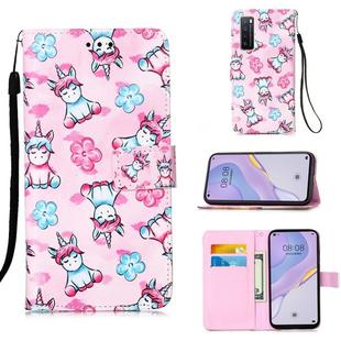 For Huawei nova 7 5G Painting Horizontal Flip Leather Case with Holder & Card Slot & Wallet & Lanyard(Unicorn and Flowers)