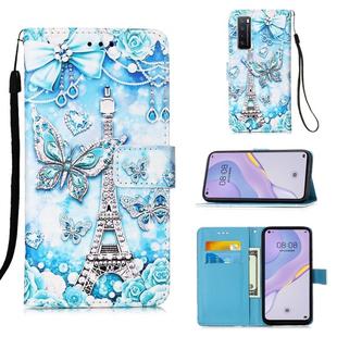 For Huawei nova 7 5G Painting Horizontal Flip Leather Case with Holder & Card Slot & Wallet & Lanyard(Tower Butterfly)