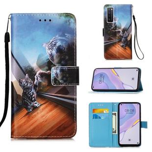 For Huawei nova 7 5G Painting Horizontal Flip Leather Case with Holder & Card Slot & Wallet & Lanyard(Mirror Cat)