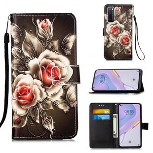 For Huawei nova 7 5G Painting Horizontal Flip Leather Case with Holder & Card Slot & Wallet & Lanyard(Rose on Black)