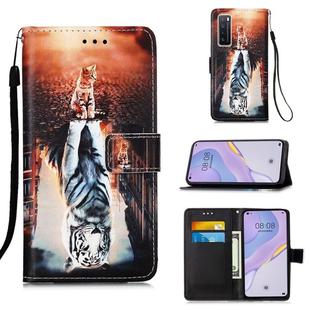 For Huawei nova 7 5G Painting Horizontal Flip Leather Case with Holder & Card Slot & Wallet & Lanyard(Cat and Tiger)