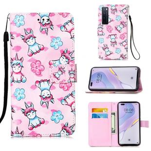 For Huawei nova 7 Pro 5G Painting Horizontal Flip Leather Case with Holder & Card Slot & Wallet & Lanyard(Unicorn and Flowers)