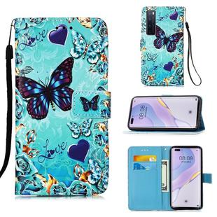 For Huawei nova 7 Pro 5G Painting Horizontal Flip Leather Case with Holder & Card Slot & Wallet & Lanyard(Heart Butterfly)