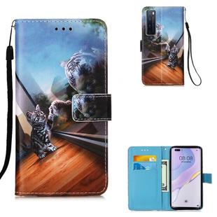 For Huawei nova 7 Pro 5G Painting Horizontal Flip Leather Case with Holder & Card Slot & Wallet & Lanyard(Mirror Cat)