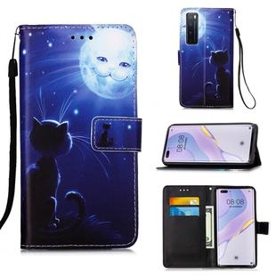 For Huawei nova 7 Pro 5G Painting Horizontal Flip Leather Case with Holder & Card Slot & Wallet & Lanyard(Cat and Sun)