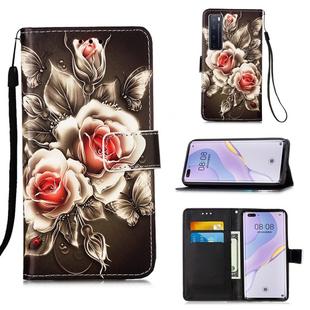 For Huawei nova 7 Pro 5G Painting Horizontal Flip Leather Case with Holder & Card Slot & Wallet & Lanyard(Rose on Black)