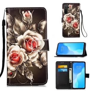 For Huawei nova 7 SE Painting Horizontal Flip Leather Case with Holder & Card Slot & Wallet & Lanyard(Rose on Black)
