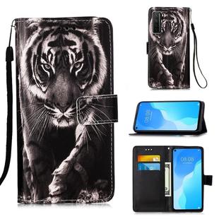 For Huawei nova 7 SE Painting Horizontal Flip Leather Case with Holder & Card Slot & Wallet & Lanyard(Black White Tiger)