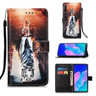 For Huawei P40 Lite E / Y7P Painting Horizontal Flip Leather Case with Holder & Card Slot & Wallet & Lanyard(Cat and Tiger)