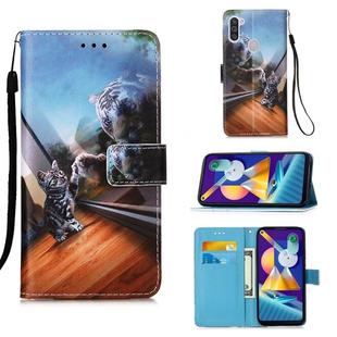 For Galaxy A11 / M11 Painting Horizontal Flip Leather Case with Holder & Card Slot & Wallet & Lanyard(Mirror Cat)