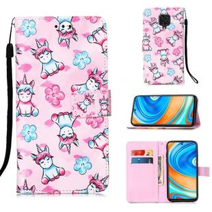 For Xiaomi Redmi Note 9S Painting Horizontal Flip Leather Case with Holder & Card Slot & Wallet & Lanyard(Unicorn and Flowers)