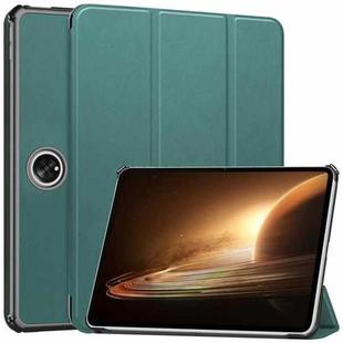 For OPPO Pad 2 11.6 inch Custer Pure Color 3-Fold Holder Smart Leather Tablet Case(Dark Green)