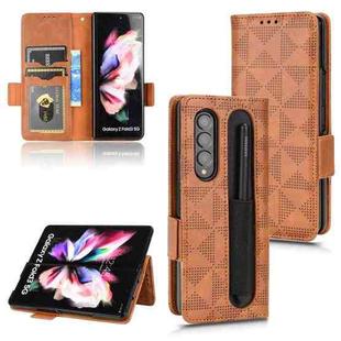 For Samsung Galaxy Z Fold3 Symmetrical Triangle Leather Phone Case(Brown)
