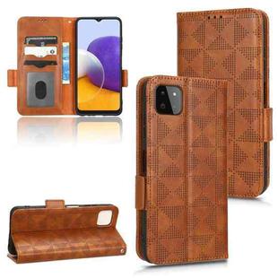 For Samsung Galaxy A22 5G Symmetrical Triangle Leather Phone Case(Brown)