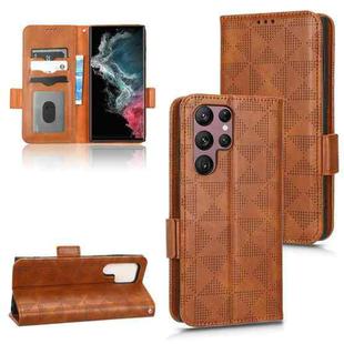 For Samsung Galaxy S22 Ultra 5G Symmetrical Triangle Leather Phone Case(Brown)
