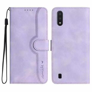For Samsung Galaxy A01/M01 Heart Pattern Skin Feel Leather Phone Case(Purple)