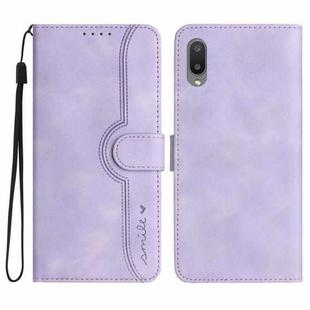 For Samsung Galaxy A02 EU Version Heart Pattern Skin Feel Leather Phone Case(Purple)