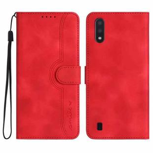 For Samsung Galaxy A10/M10 Heart Pattern Skin Feel Leather Phone Case(Red)