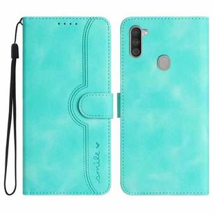 For Samsung Galaxy A11 EU Version Heart Pattern Skin Feel Leather Phone Case(Light Blue)