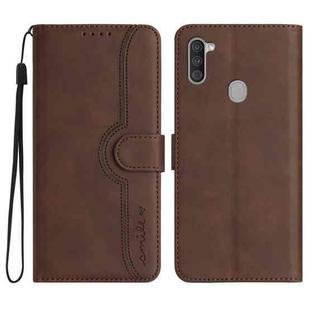 For Samsung Galaxy A11 EU Version Heart Pattern Skin Feel Leather Phone Case(Brown)