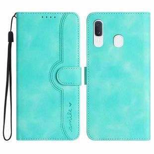For Samsung Galaxy A20/A30 Heart Pattern Skin Feel Leather Phone Case(Light Blue)