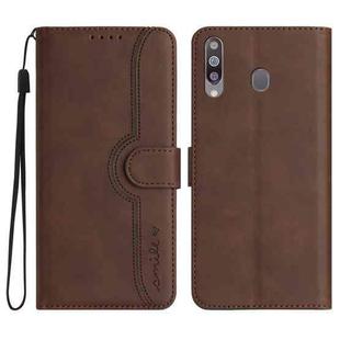 For Samsung Galaxy A20s Heart Pattern Skin Feel Leather Phone Case(Brown)