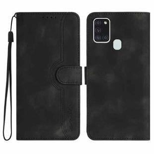 For Samsung Galaxy A21s Heart Pattern Skin Feel Leather Phone Case(Black)