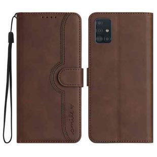 For Samsung Galaxy A51 4G Heart Pattern Skin Feel Leather Phone Case(Brown)