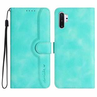For Samsung Galaxy Note10+ Heart Pattern Skin Feel Leather Phone Case(Light Blue)
