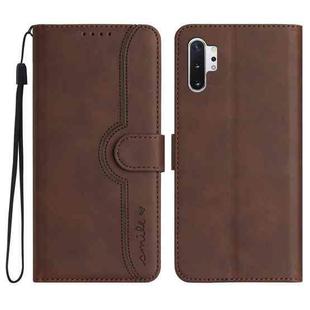 For Samsung Galaxy Note10+ Heart Pattern Skin Feel Leather Phone Case(Brown)