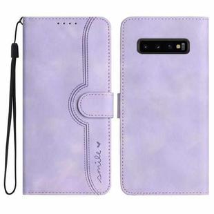 For Samsung Galaxy S10 Heart Pattern Skin Feel Leather Phone Case(Purple)