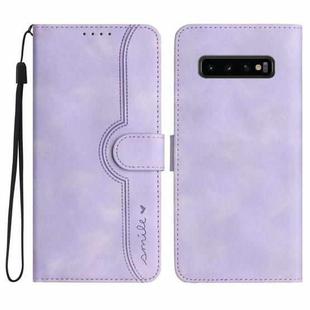 For Samsung Galaxy S10+ Heart Pattern Skin Feel Leather Phone Case(Purple)